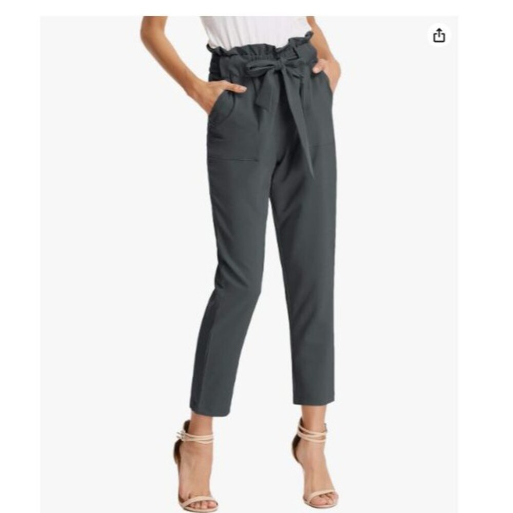 GRACE KARIN Women’s Cropped Paper Bag Waist Pants XS Gray Black With Pocket